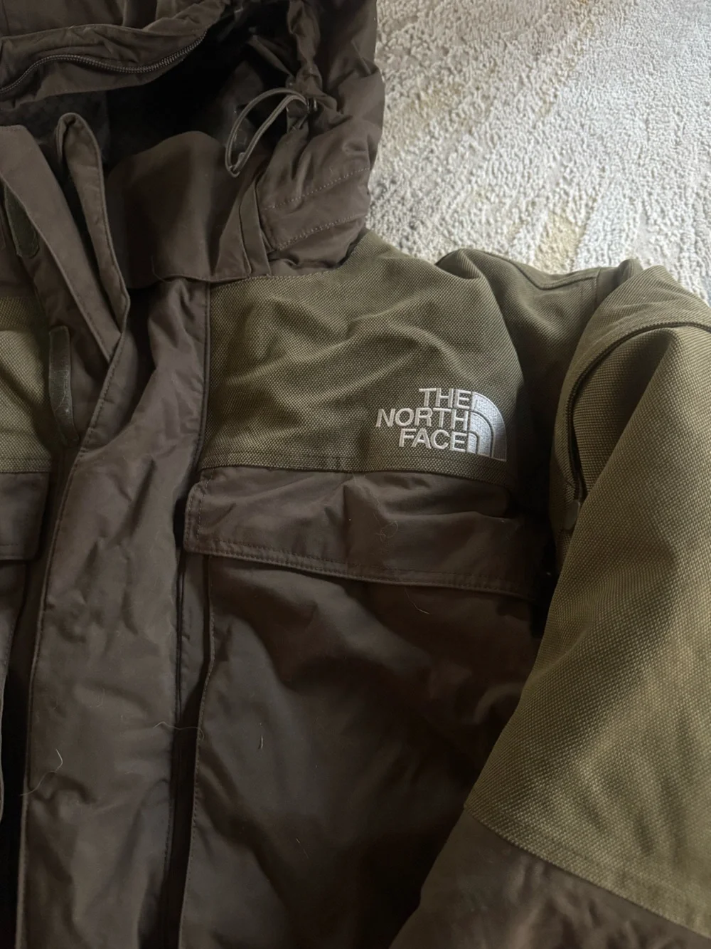 The North Face Olive Green Parka goose down Jacket hooded Hyvent XXL